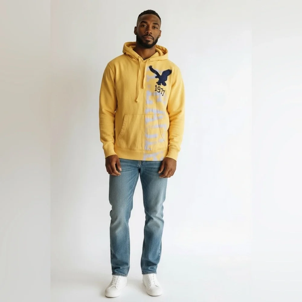 American Eagle Outfitters Classic Fit distressed yellow hoodie sweatshirt‎ S